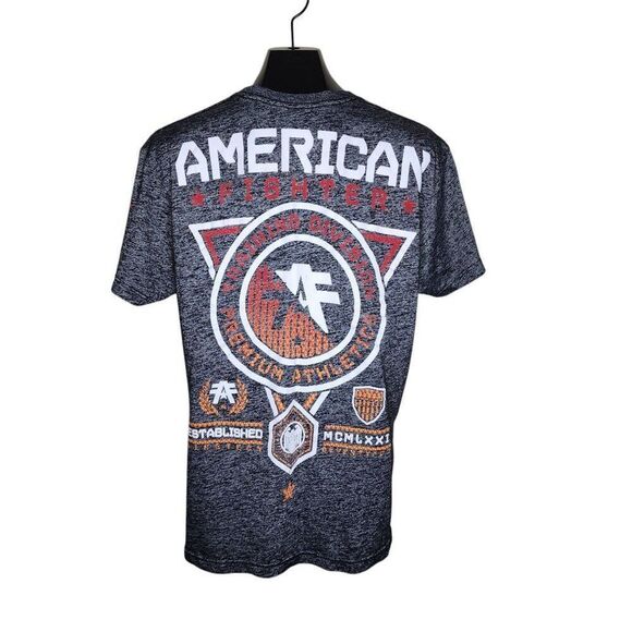 Y2K American Fighter Two Sided Tshirt Distressed Men Size XL Black Orange - Picture 4 of 5